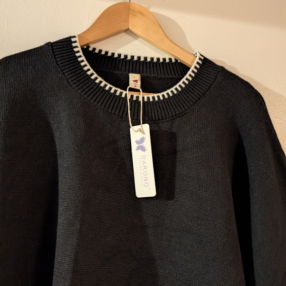 Classic Black Crewneck Sweater with White Trim - Picture 8 of 8